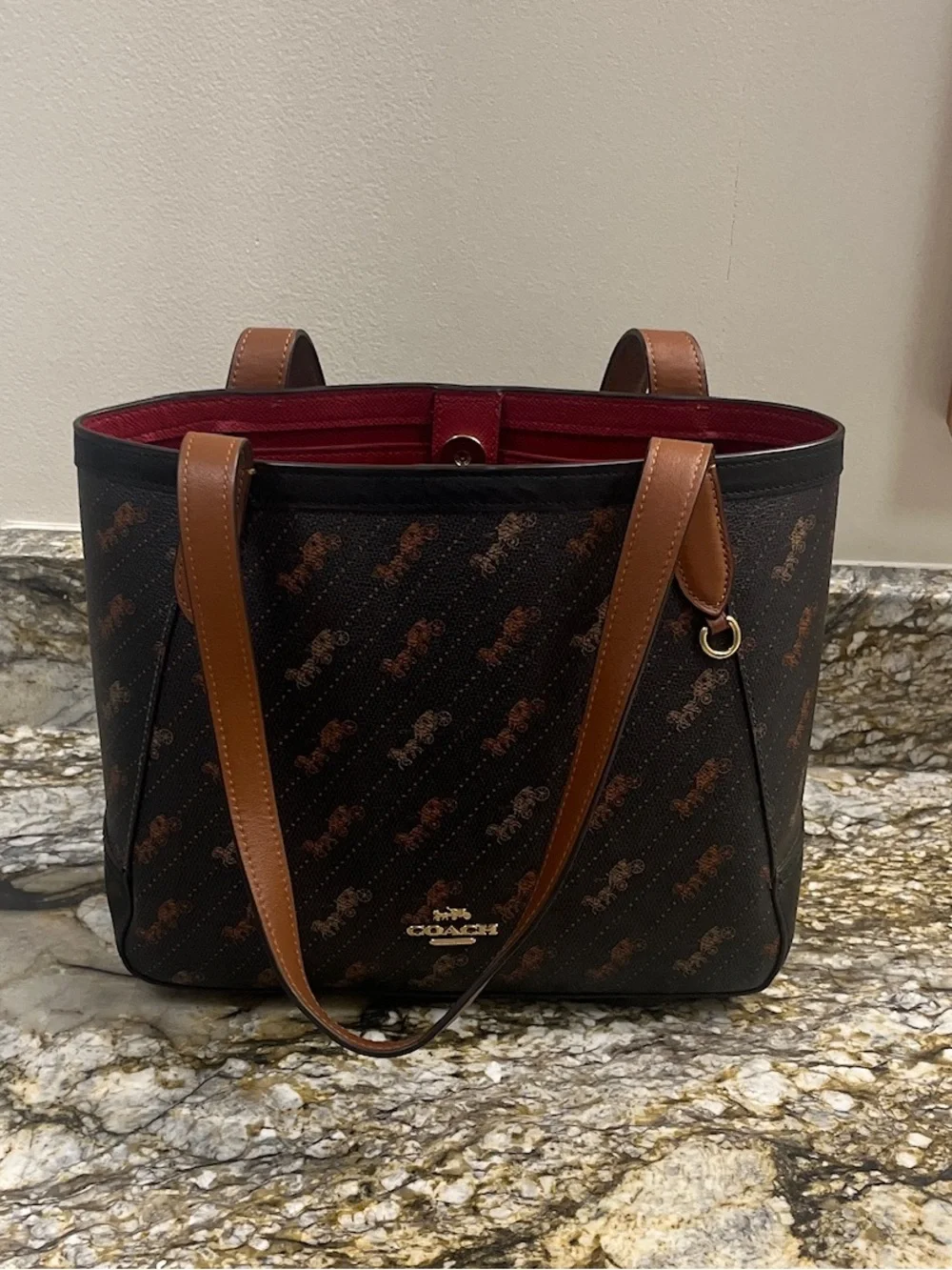 Coach 27 Horse and Carriage Print Medium Tote Bag - Black and Brown